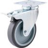 Light Duty, Castor, 100mm, Braked, Swivel, Top Plate, Rubber, Grey thumbnail-0