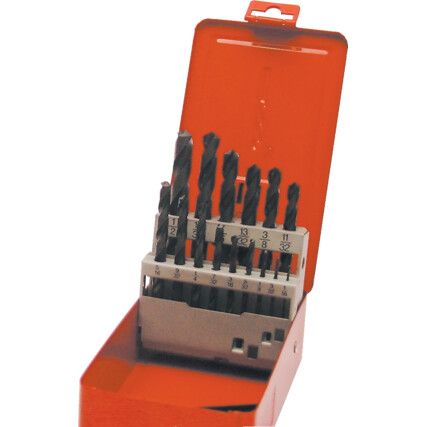 Jobber Drill Set,  1/16in to 1/2in x 1/32in, Inch, High Speed Steel, Set of 15