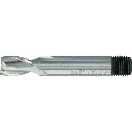 Short Slot Drill, 2mm, 2fl, Threaded Shank, Cobalt High Speed Steel, Uncoated