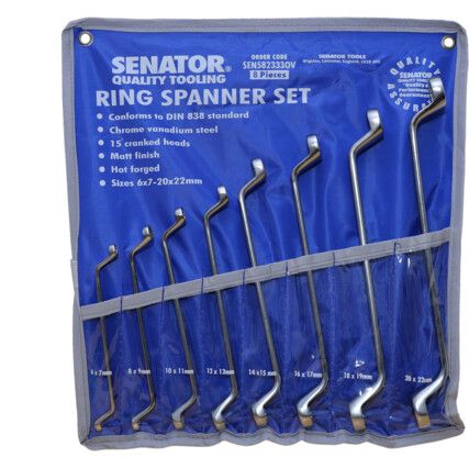 CHROME VANADIUM RING SPANNER SET 6-22MM (ST-18)