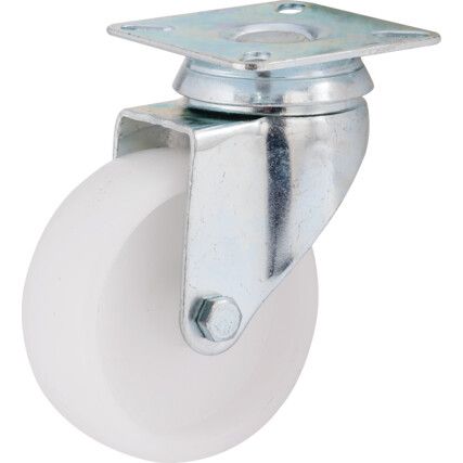 Light Duty, Castor, 75mm, Unbraked, Swivel, Top Plate, Polypropylene, White