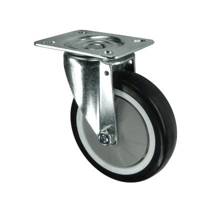 Light Duty/Medium Duty, Castor, 125mm, Unbraked, Swivel, Top Plate, Polyurethane, Black