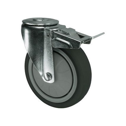 Light Duty/Medium Duty, Castor, 75mm, Braked, Swivel, Bolt Hole, Thermoplastic, Grey