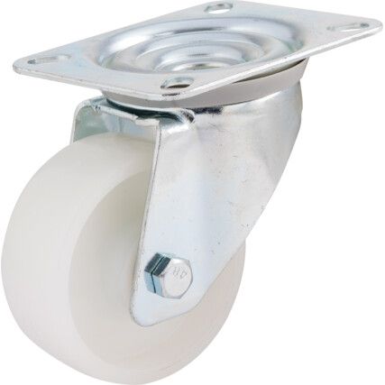 Medium Duty, Castor, 80mm, Unbraked, Swivel, Top Plate, Nylon, White