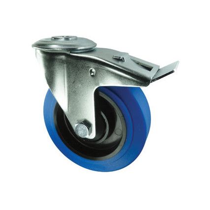 Medium Duty, Castor, 80mm, Braked, Swivel, Top Plate, Rubber, Blue