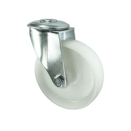 Medium Duty, Castor, 125mm, Unbraked, Swivel, Bolt Hole, Nylon, White