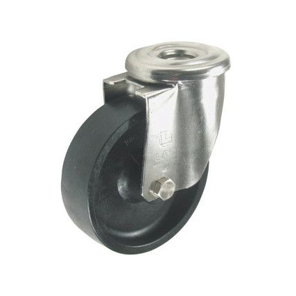 Castor, 100mm, Unbraked, Swivel, Bolt Hole, Thermoplastic, Black