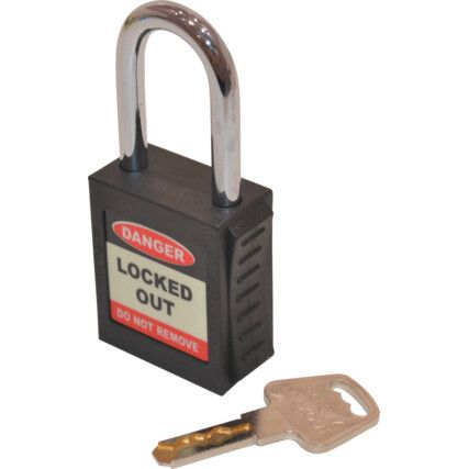 Lockout Keyed Padlock, Keyed Different, Nylon, Black, 42mm Width, Weatherproof