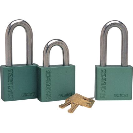 Keyed Padlock, Keyed Different, Aluminium, Green, 38mm Width, Weatherproof