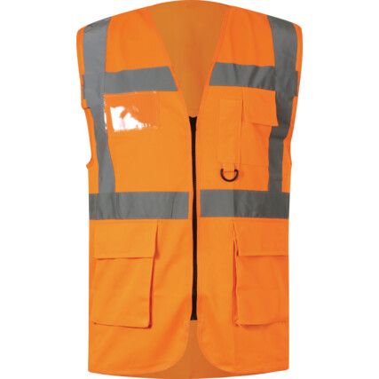 Hi-Vis Vest, Orange, 2XL, Zipper Closure, Polyester