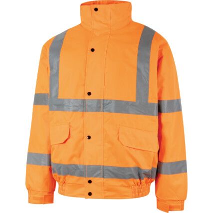 Hi-Vis Bomber Jacket, XL, Orange, Polyester, EN20471