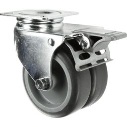 Light Duty Twin Wheel Pressed Steel Castors - Rubber Non-marking Tyred Wheel with Nylon Centre - Plain Bearing thumbnail-0